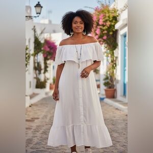 Mlle Gabrielle White Off-Shoulder Dress Coastal Cowgirl Cottagecore Coquette